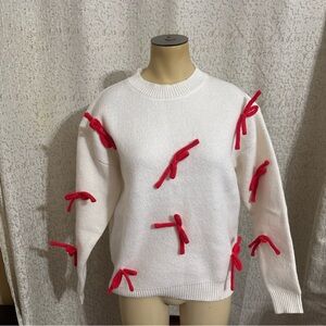 Roffe Accessories Ivory  Sweater With Red Bows, NWT, Size Small